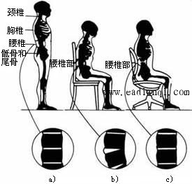 坐姿与腰椎压力示意图