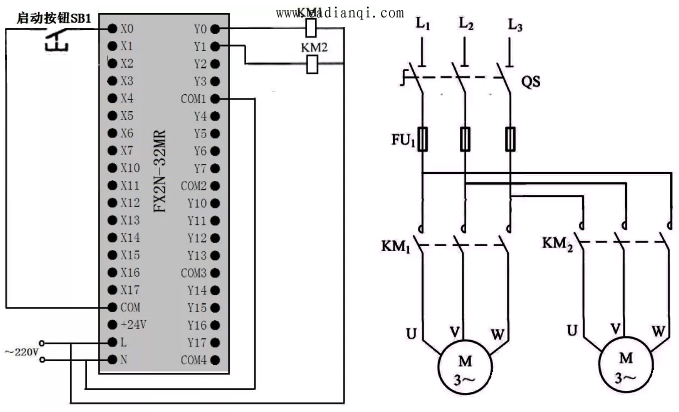 多定时器组合控制的PLC接线图